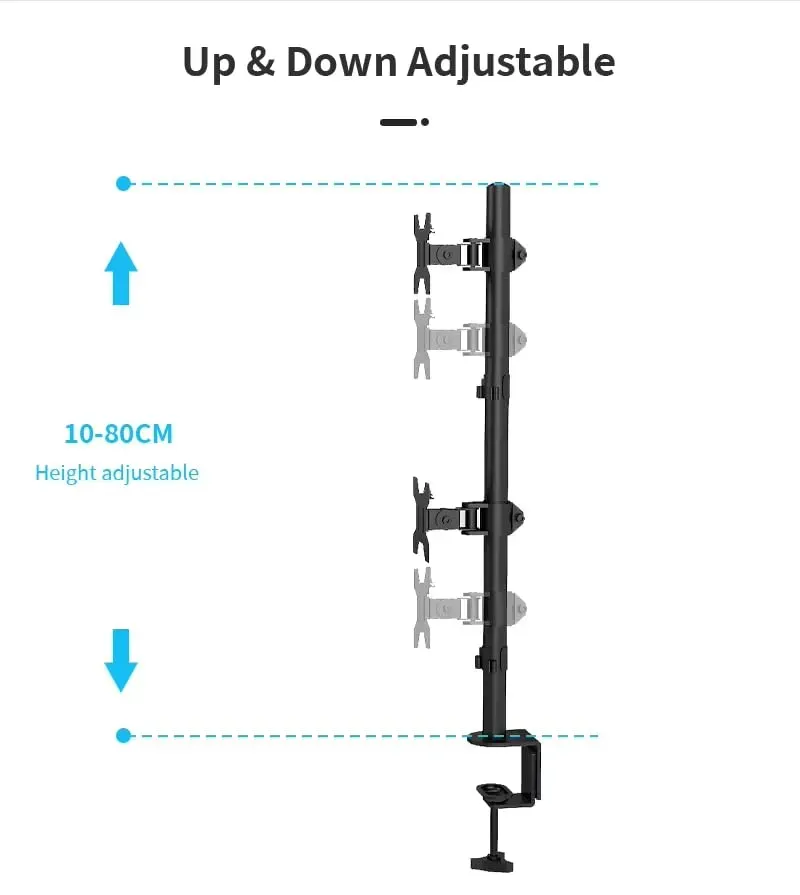 Led Monitor Mount Stand For 2 Led With Table Clamp Height Adjustable- Steel (MB-MSS3) view 4